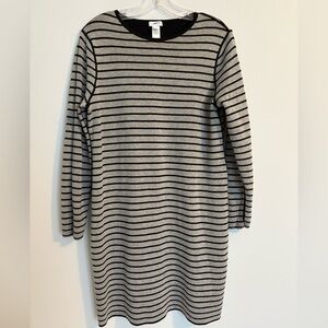 J Jill Reversible Black & Gray Striped Long Sleeve Sweater Dress Medium Petite